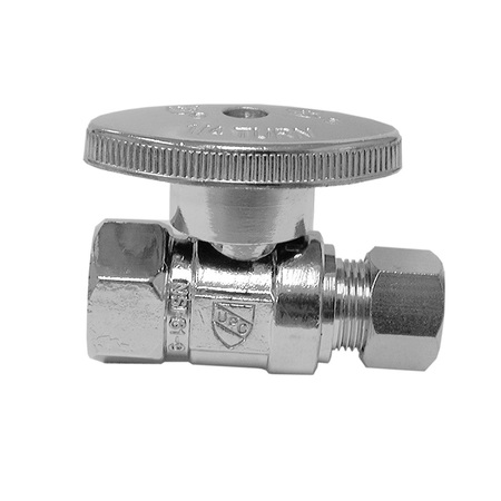 JONES STEPHENS 3/8" FIP x 3/8" OD Chrome Plated Quarter Turn Supply Stop, Straight S10327